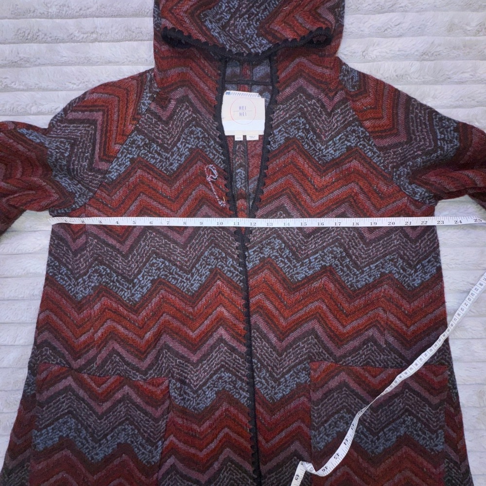 Anthro Hei Hei Mesilla Jacquard Fringe Hood Cardigan Oversized XS/S Western - Picture 11 of 16